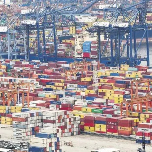  ?? ?? Cargo containers stacked at Yantian port in Shenzhen in southern Guangdong province, China, June 22, 2021.