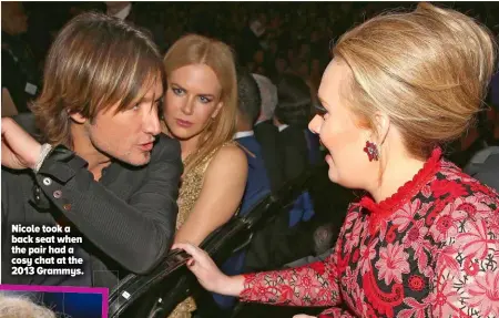  ?? ?? Nicole took a back seat when the pair had a cosy chat at the 2013 Grammys.