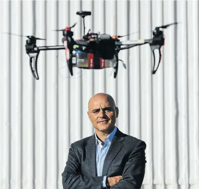  ?? Picture: Alaister Russell ?? FLOAT LIKE A BUTTERFLY Georges Sayegh, a co-director of UAV & Drone Solutions, and drone.