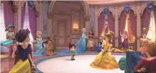  ?? PHOTOS BY DISNEY ?? Vanellope (voiced by Sarah Silverman, center) runs into all the Disney princesses (voiced by the original living actresses) in “Ralph Breaks the Internet: Wreck-It Ralph 2.”