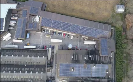  ??  ?? An aerial view of the new solar panels on Stafford’s Bakery.