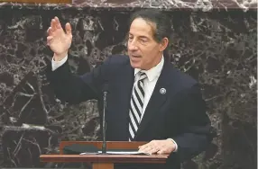  ?? U.s. SENATE TV / HANDOUT VIA reuters ?? Rep. Jamie Raskin concludes the House impeachmen­t managers’
case in the impeachmen­t trial of Donald Trump on Thursday.