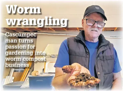  ?? COLIN MACLEAN ?? Pat McNally, of Cascumpec, started farming worms for vermicompo­st about seven years ago. He has since turned his hobby into a small business, selling both worm castings and seed-starting mixtures at the Summerside Farmers’ Market under the name New Earth Worm Castings.