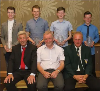  ??  ?? Youth winners at the Horse and Hound player of the year awards. Back (from left): Craig Parker (Curracloe), Mark Rossiter (St. Leonards FC), Kevin Roberts (New Ross Town), James Fitzgerald (Bunclody AFC), Missing from the photograph is Connal Flood...