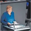  ?? FOTO: DPA ?? Bundeskanz­lerin Angela Merkel (CDU) bei ihrer Regierungs­erklärung am Mittwoch.