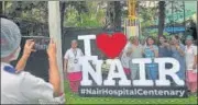  ?? SATISH BATE/HT PHOTO ?? Nair Hospital staff pose with an installati­on during the centenary celebratio­ns, on Wednesday.