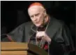  ?? ROBERT FRANKLIN — SOUTH BEND TRIBUNE VIA AP, FILE ?? In this file photo, Cardinal Theodore Edgar McCarrick speaks during a memorial service in South Bend, Ind. The president of the U.S. Conference of Catholic Bishops said Wednesday that sex abuse allegation­s against the ex-Cardinal dating back decades...