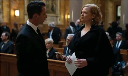  ?? Photograph: Home Box Office/HBO ?? ‘Powdered nose, hair done, a black pantsuit with a Disney villain neckline and a string of establishm­ent pearls …’ Shiv Roy, played by Sarah Snook, at her father’s funeral in Succession.