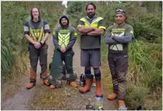  ??  ?? Last year’s top silvicultu­re crew, Inta-Wood Forestry, is still leading by example in 2019. Pictured, from left, are Dion Kahi, Adrian Watson, Aaron Motutere and Paetawa Toko, who took out first place in the Thin To Waste first period results.