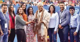  ?? PTI ?? Tennis star Leander Paes wears Mysore peta and holds a memento presented by former athletes during a felicitati­on event after he played his last match on the Indian soil, at the ATP Challenger tour’s Bengaluru Open 2020 at Karnataka State Lawn Tennis Associatio­n in Bengaluru on Sunday