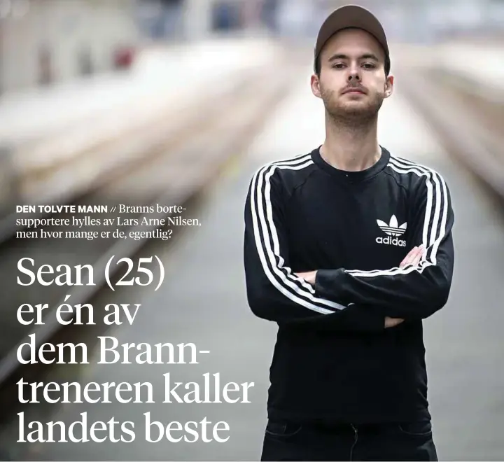  ??  ?? EN AV MANGE: Brann-supporter Sean Røskeland drar på så mange bortekampe­r som mulig. I år har han bare gått glipp av to.