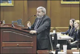  ??  ?? Don Samuel argues before the Supreme Court in the abortion case in which the state asserts Georgia’s laws are immune from constituti­onal challenge. Deputy Solicitor General Sarah Warren (far right) argued for the state.