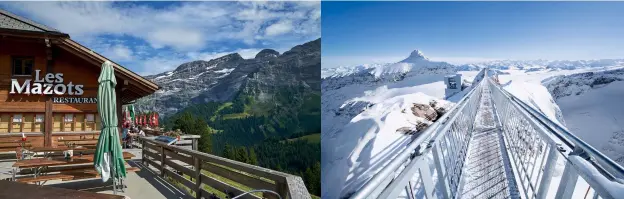  ??  ?? which is reached by cable car from beautiful Col du Pillon, between Les Diablerets and Gstaad’