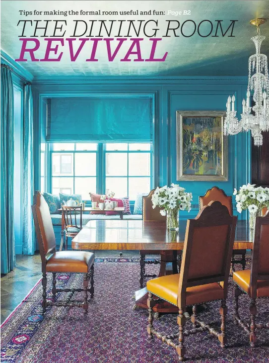  ?? ERIC PIASECKI ?? Katie Ridder updates a historic apartment in Manhattan with turquoise-lacquered walls and a silver-leaf ceiling.