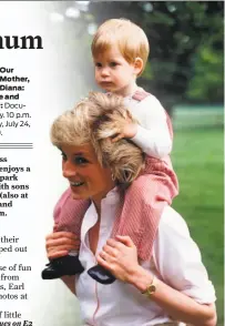  ??  ?? Princess Diana enjoys a theme park ride with sons Harry (also at right) and William.