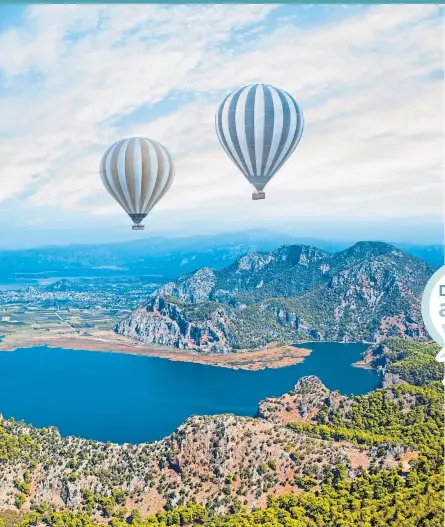  ??  ?? ● Clockwise from main: Hot air balloons soar over Iztuzu beach, Dalyan; bayside at Cook’s Club, Marmaris; and a pool with a view at Bodrum Loft villas