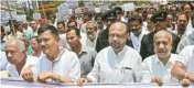  ??  ?? EX-CM Prafulla Kumar Mahanta (C) along with Anup Chetia (2nd L), general secretary of ULFA take part in a protest rally against the Citizenshi­p Amendment Bill, in Guwahati on Wednesday