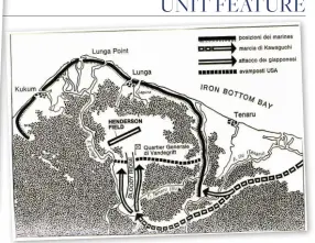  ??  ?? Right: Map of Guadalcana­l showing the objective of both sides, Henderson Field (mappro.com)