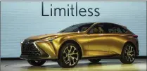  ?? TONY DING / AP ?? Lexus is playing with the idea of a flagship crossover SUV. The LF-1 Limitless shown above at the Detroit auto show can be powered by a fuel cell, a hybrid system, gasoline or a battery.