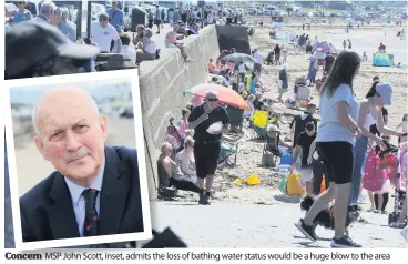  ??  ?? Concern MSP John Scott, inset, admits the loss of bathing water status would be a huge blow to the area