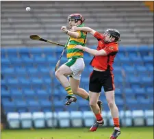  ?? Photo by Jim Coughlan ?? Alan Nolan, Blackrock in action against Paudie Allen, Duhallow in the Under 21 final