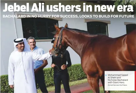  ?? Ahmed Ramzan/Gulf News ?? Mohammad Saeed Al Shehi and Nicholas Bachalard with Giant Hero.