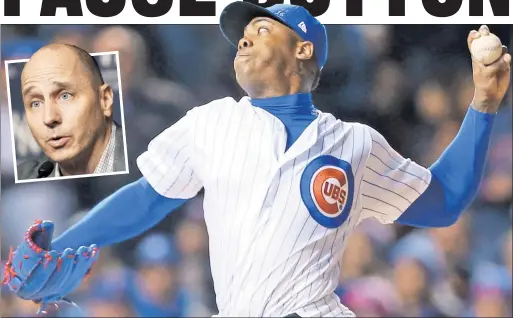  ?? USA TODAY Sports ?? WAITING GAME: Aroldis Chapman is on the Yankees’ free-agent wish list, but general manager Brian Cashman (inset) says the Bombers aren’t planning any big moves this weekend because they want to examine the fine print of the new CBA.