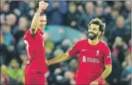  ?? ?? Darwin Núñez y Mohamed Salah celebran un tanto del Liverpool