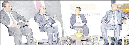  ?? (Pics: Nhlanganis­o Mkhonta) ?? The Common Monetary Area Central Bank Governors during the discussion­s during the symposium held at the Happy Valley Hotel yesterday. (From L-R); Central Bank of Lesotho Governor Dr Emmanuel Maluke Letete, Governor of the Central Bank of Namibia Johannes Gawaxaba, SARB Deputy Governor Fundi Tshazibana and CBE Governor Dr Phil Mnisi.