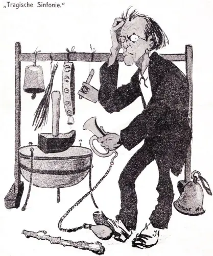 ?? FOTO: FAKSIMIL ?? Karikatyr av Gustav Mahler inför■ uruppföran­det av sjätte symfonin publicerad­es i Die Muskete-veckotidni­ngen 1907.