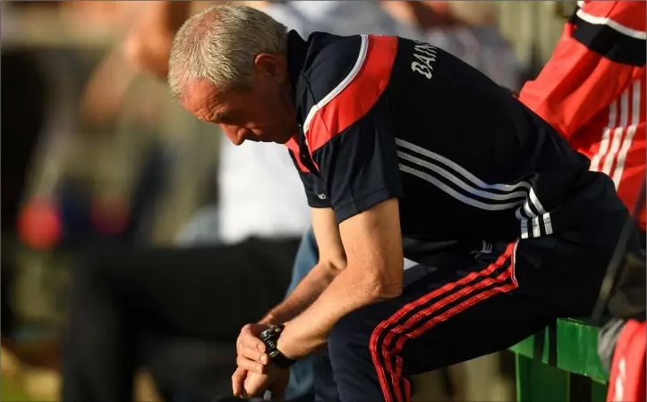  ?? Photo: Ramsey Cardy/Sportsfile ?? Time running out - Manager Pete McGrath can’t watch as Louth’s All-Ireland Senior Championsh­ip round two qualifier against Leitrim unfolds in Carrick-on-Shannon back in June.