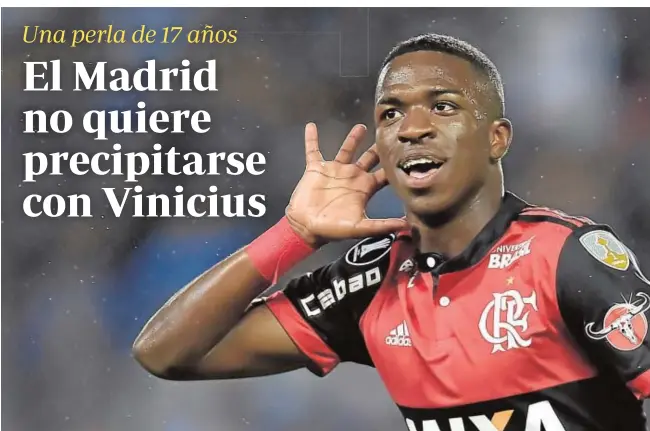  ?? AFP ?? Vinicius celebra un gol con el Flamengo en la Copa Libertador­es