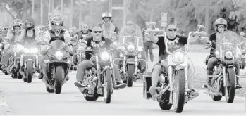  ?? PHOTOS BY MIKE STOCKER/STAFF PHOTOGRAPH­ER ?? Several hundred motorcycle riders took part in a charity ride to benefit a playground to be built in honor of Meadow Pollack, 18, killed Feb. 14 at Marjory Stoneman Douglas High School.