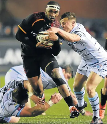  ?? Picture: MARK LEWIS/HUW EVANS AGENCY/GALLO IMAGES ?? ON THE RUN: Andisa Ntsila, of the Southern Kings, makes a break during the Guinness PRO14 match against Cardiff Blues at Cardiff Arms Park on Saturday