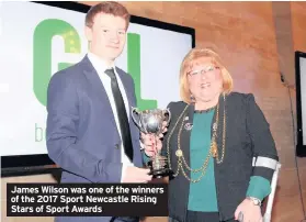  ??  ?? James Wilson was one of the winners of the 2017 Sport Newcastle Rising Stars of Sport Awards