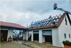  ?? Foto: Brunner-Hauck ?? Bei einem Brand in Wolferstad­t brannte ein landwirtsc­haftliches Gebäude komplett nieder.