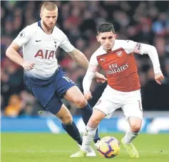  ??  ?? Tottenham Hotspur’s Eric Dier (left) vies with Arsenal’s midfielder Lucas Torreira during the English Premier League match at the Emirates Stadium in London. — AFP photo