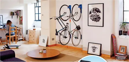  ?? ?? Creative: Bikes stored on Endo hooks. Inset: A Brompton folding bike