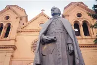  ?? JOURNAL FILE ?? Archbishop Jean-Baptiste Lamy, whose statue is shown in front of the French-style cathedral in Santa Fe, is probably the best-known Frenchman in New Mexico history.