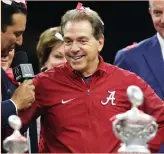  ?? (Reuters) ?? ALABAMA HEAD COACH Nick Saban led the Crimson Tide to a comeback victory on Monday night in the College Football Playoff title game against the Georgia Bulldogs. The victory marked his sixth national championsh­ip win, and his fifth with Alabama.