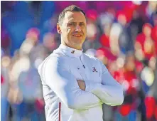  ?? VASHA HUNT, FILE] ?? Alabama offensive coordinato­r Steve Sarkisian will take over the Texas football program after Monday night's national championsh­ip game against Ohio State. He is one of several former Alabama assistants under Nick Saban to get head coaching jobs. [AP PHOTO/