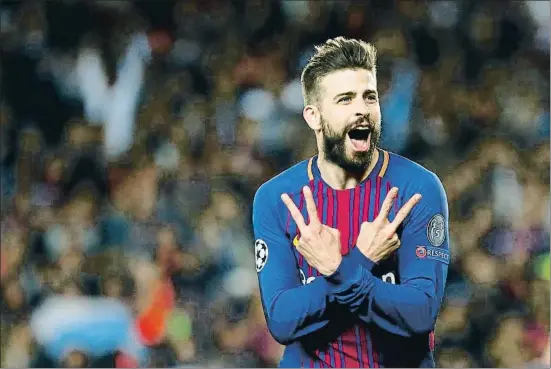  ?? PAU BARRENA / AFP ?? Piqué celebra el gol que le marcó el miércoles al Roma; el central lleva 12 en total en la Champions