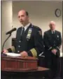  ??  ?? Troy Police Chief Brian Owens speaks during a promotion ceremony Tuesday morning in City Hall.