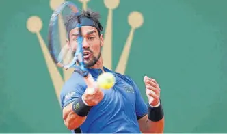  ?? EFE ?? El italiano Fabio Fognini se consagró ayer nuevo campeón del Masters 1.000 de Montecarlo.