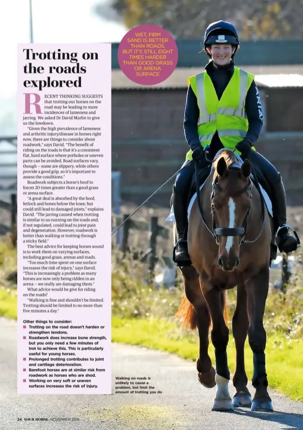  ??  ?? Walking on roads is unlikely to cause a problem, but limit the amount of trotting you do