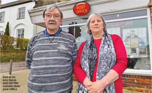  ??  ?? End of an era: Steve and Gill Pile outside their post office