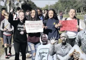  ?? PICTURE: AP ?? ANGRY: Pupils from Westglades Middle School walk out of their school as part of a nationwide protest against gun violence last week, in Parkland, Florida. The protests – about 3 000 walkouts – were the biggest demonstrat­ion yet of the student activism...