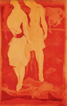  ??  ?? Khalil ’s Two Figures (batik with newsprint, 1986).