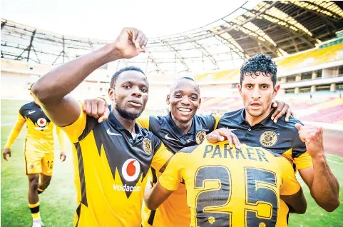  ?? IOL CD ?? AMAKHOSI AMAHLE . . . Zimbabwe internatio­nal football striker Khama Billiat (second from left) celebrates with his Kaizer Chiefs teammates after reaching the CAF Champions League group stages for the first time in the South African club’shistory following their 1-0 victory over Angolan champions Primero de Agosto in Luanda on Tuesday night. — Sport