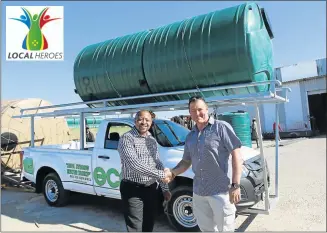  ?? Picture: MICHAEL PINYANA ?? HELPING HAND: Local Hero finalist Sithembele Dlutu, with Eco Tanks managing member Dareem Hanner. Dlutu received water tanks for his urban vegetable garden in Belgravia yesterday